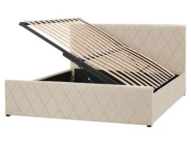 Ottoman Bed ROCHEFORT Velvet Beige 160 x 200 cm (EU King Size) - Bedroom