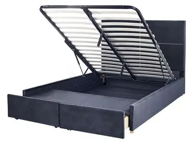 Ottoman Bed VERNOYES Velvet Black 140 x 200 cm (EU Double) - Bedroom