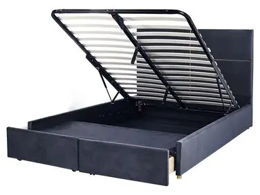 Ottoman Bed VERNOYES Velvet Black 160 x 200 cm (EU King Size) - Bedroom