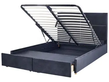 Ottoman Bed VERNOYES Velvet Black 180 x 200 cm (EU Super King) - Bedroom