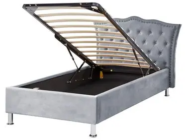 Ottoman Bed METZ Velvet Grey 90 x 200 cm (EU Single) - Bedroom