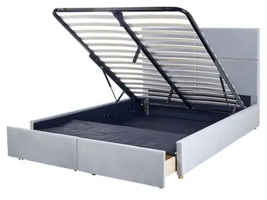 Ottoman Bed VERNOYES Velvet Light Grey 160 x 200 cm (EU King Size) - Bedroom