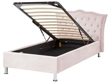 Ottoman Bed METZ Velvet Pastel Pink 90 x 200 cm (EU Single) - Bedroom