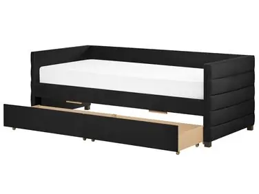 Cama con almacenaje MARRAY Terciopelo Negro 90 x 200 cm - Dormitorio