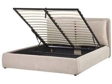 Cama con almacenaje BAJONNA Terciopelo Beige 160 x 200 cm - Dormitorio