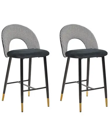 Conjunto de 2 sillas de bar FALTON Terciopelo Negro/Blanco - Comedor