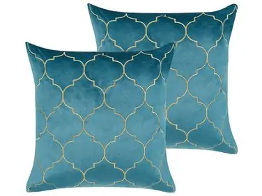 Conjunto de 2 cojines decorativos ALYSSUM Terciopelo 45 x 45 cm Azul Patrón marroquí - Accesorios decorativos