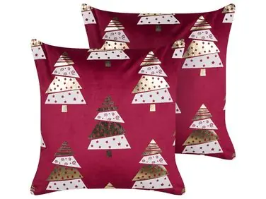 Conjunto de 2 cojines decorativos GOLDSPRUCE Terciopelo 45 x 45 cm Rojo Patrón navideño - Accesorios decorativos