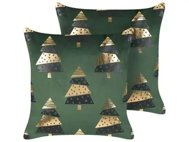 Conjunto de 2 cojines decorativos GOLDSPRUCE Terciopelo 45 x 45 cm Verde Patrón navideño - Accesorios decorativos