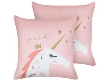 Conjunto de 2 cojines decorativos UNIOLA Terciopelo 45 x 45 cm Rosa - Accesorios decorativos
