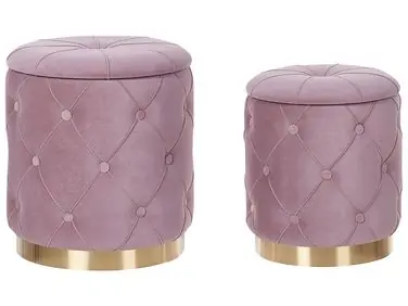 Conjunto de 2 pufs con almacenaje PUEBLO Terciopelo Rosa - Sala de estar