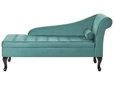 Chaise longue derecho PESSAC Terciopelo Verde azulado con almacenaje - Sala de estar