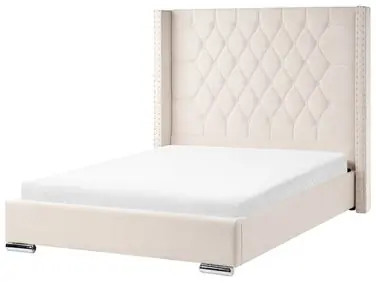 Cama Terciopelo LUBBON 140 x 200 cm Blanco crema - Dormitorio