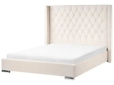 Cama Terciopelo LUBBON 160 x 200 cm Blanco crema - Dormitorio