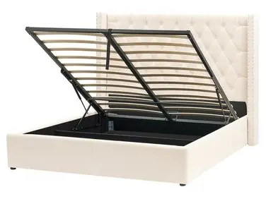 Cama con almacenaje LUBBON Terciopelo Blanco crema 160 x 200 cm - Dormitorio