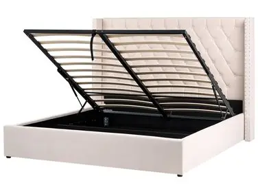 Cama con almacenaje LUBBON Terciopelo Blanco crema 180 x 200 cm - Dormitorio