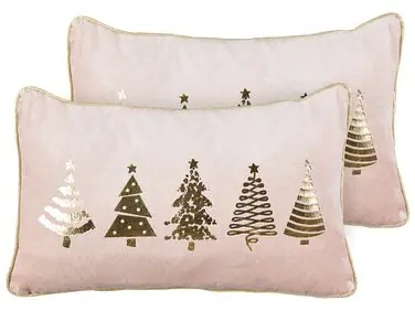 Conjunto de 2 cojines decorativos ALSOBIA Terciopelo 30 x 50 cm Rosa Patrón navideño - Accesorios decorativos