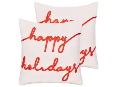 Conjunto de 2 cojines decorativos EXACUM Terciopelo 45 x 45 cm Blanco Patrón navideño - Accesorios decorativos