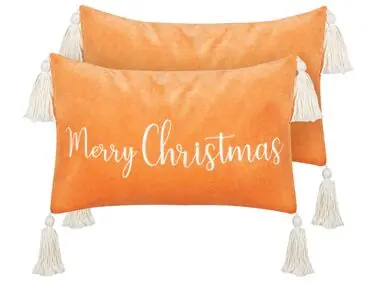 Conjunto de 2 cojines decorativos LITHOPS Terciopelo 30 x 50 cm Naranja Patrón navideño - Accesorios decorativos