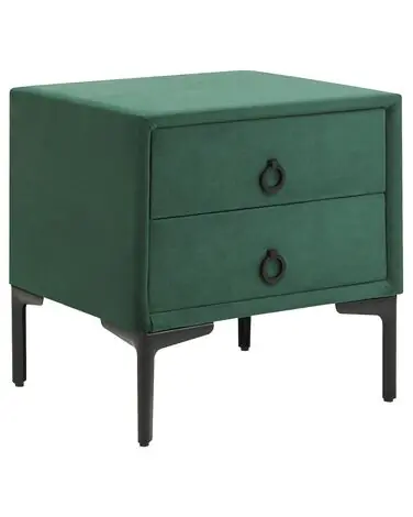 Mesita de noche 2 cajones SEZANNE Terciopelo Verde oscuro - Dormitorio