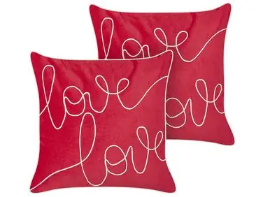 Conjunto de 2 cojines decorativos SIDERASIS Terciopelo 45 x 45 cm Rojo Texto - Accesorios decorativos