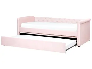 Trundle Bed Velvet LIBOURNE 90 x 200 cm (EU Single) Pastel Pink - Bedroom
