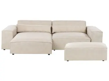Sofá modular esquinero 3 plazas HELLNAR Derecha Beige claro Terciopelo con otomana - Sala de estar