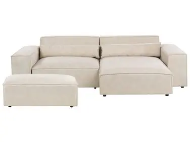Sofá modular esquinero 3 plazas HELLNAR Izquierda Beige claro Terciopelo con otomana - Sala de estar