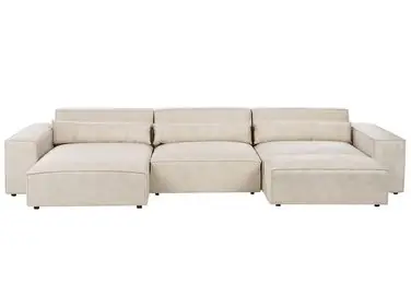 Sofá modular esquinero 5 plazas HELLNAR Derecha Beige claro Terciopelo con otomana - Sala de estar