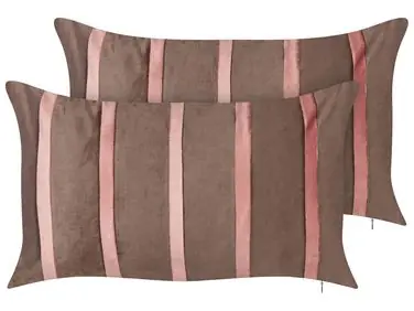 Conjunto de 2 cojines decorativos CRODYLINE Terciopelo 35 x 60 cm Marrón A rayas - Accesorios decorativos