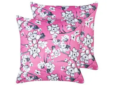 Conjunto de 2 cojines decorativos KOELERIA Terciopelo 45 x 45 cm Fucsia Patrón floral - Accesorios decorativos