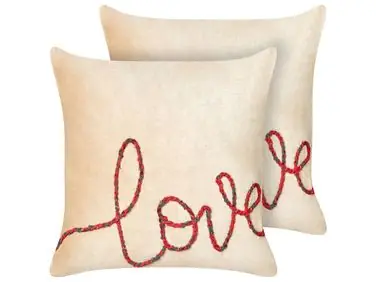 Conjunto de 2 cojines decorativos ROTALA Algodón 45 x 45 cm Beige Texto - Accesorios decorativos