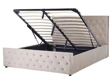 Cama con almacenaje AMIENS Terciopelo Gris pardo 160 x 200 cm - Dormitorio