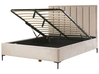 Cama con almacenaje SEZANNE Terciopelo Gris pardo 160 x 200 cm - Dormitorio