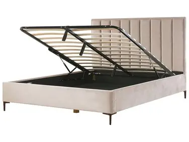 Cama con almacenaje SEZANNE Terciopelo Gris pardo 180 x 200 cm - Dormitorio