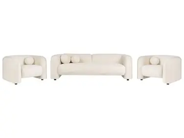 Conjunto de sala de estar 5 plazas LEIREN Terciopelo Blanco crema