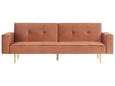 Sofa Bed 3 Seater VISNES Velvet Golden Brown - Living Room