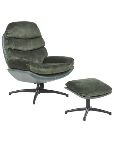Swivel Armchair EIDE with Footstool Velvet Dark Green - Living Room