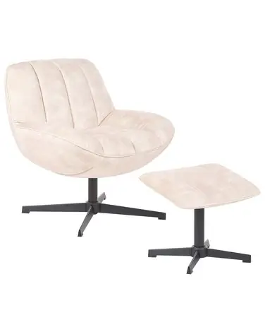 Swivel Armchair LIA with Footstool Velvet Beige - Living Room