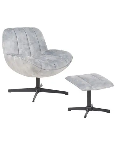 Swivel Armchair LIA with Footstool Velvet Light Grey - Living Room