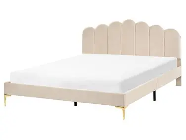 Cama Terciopelo SAUVIAN 160 x 200 cm Beige - Dormitorio