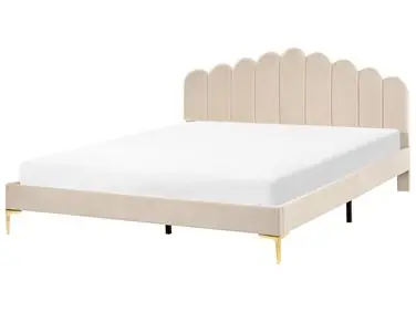 Cama Terciopelo SAUVIAN 180 x 200 cm Beige - Dormitorio