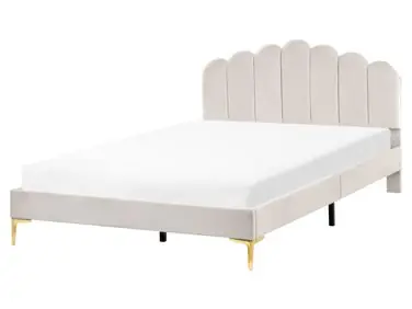 Cama Terciopelo SAUVIAN 160 x 200 cm Blanco crema - Dormitorio