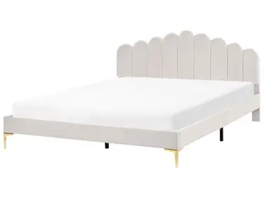 Cama Terciopelo SAUVIAN 180 x 200 cm Blanco crema - Dormitorio