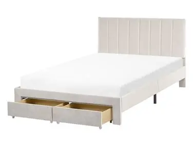 Cama con cajones LONZAC Terciopelo Blanco crema 120 x 200 cm - Dormitorio
