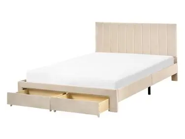 Cama con cajones LONZAC Terciopelo Beige 140 x 200 cm - Dormitorio