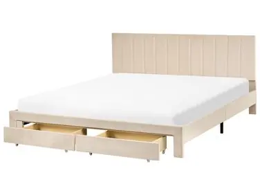 Cama con cajones LONZAC Terciopelo Beige 180 x 200 cm - Dormitorio