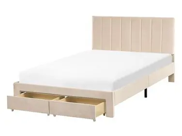 Cama con cajones LONZAC Terciopelo Beige 120 x 200 cm - Dormitorio