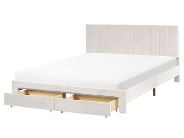 Cama con cajones LONZAC Terciopelo Blanco crema 160 x 200 cm - Dormitorio