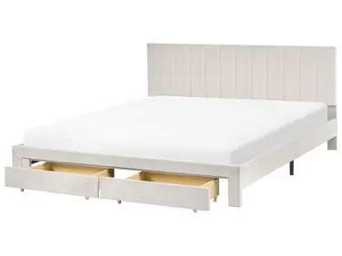 Cama con cajones LONZAC Terciopelo Blanco crema 180 x 200 cm - Dormitorio